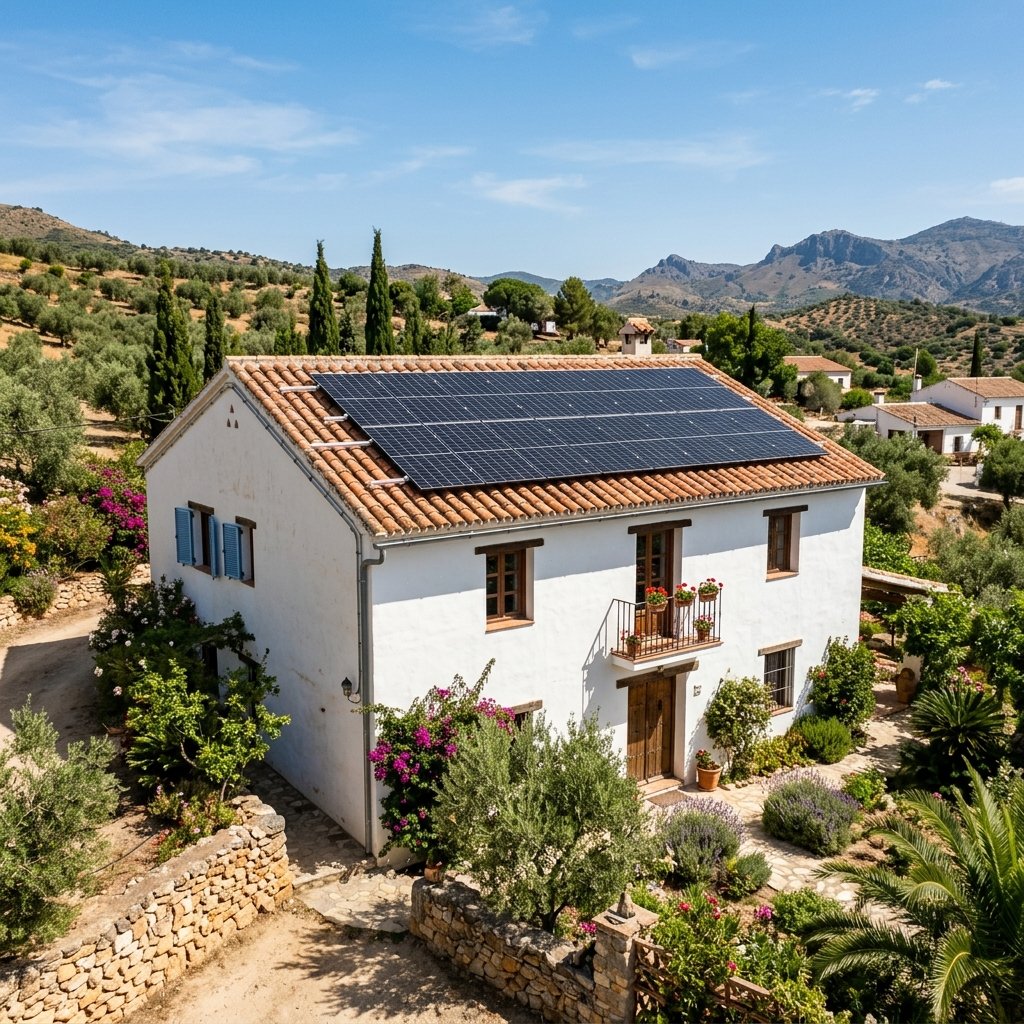Placas solares en techo residencial