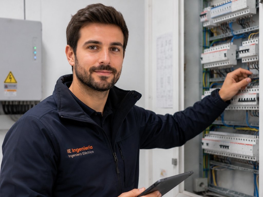 Ingeniero eléctrico revisando un cuadro eléctrico en Terrassa